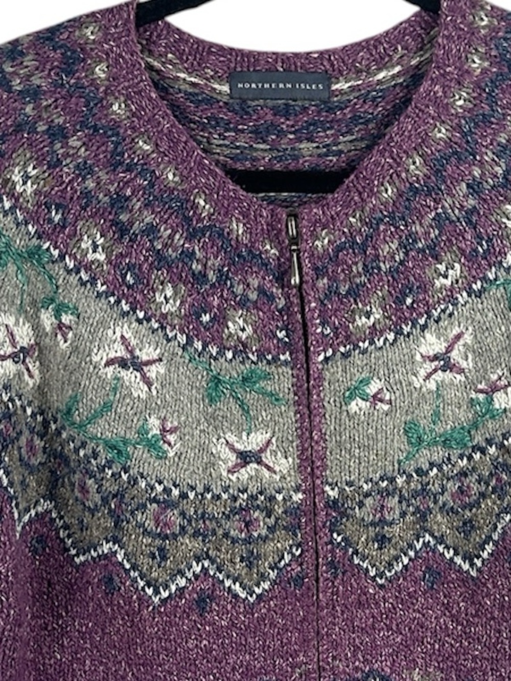 Northern Isles Vintage Purple Fair Isle Zip-Up Women's Sweater Size L - Picture 2 of 10